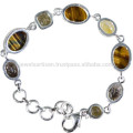 Natural Tiger Eye Citrine & Smoky Quartz Gemstone with 925 Silver Designer Bracelet